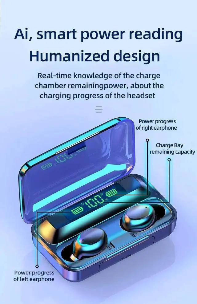 Alt view image 3 of 7 - F9 Wireless Earphones Bluetooth TWS LED Dislpaly Binaural He