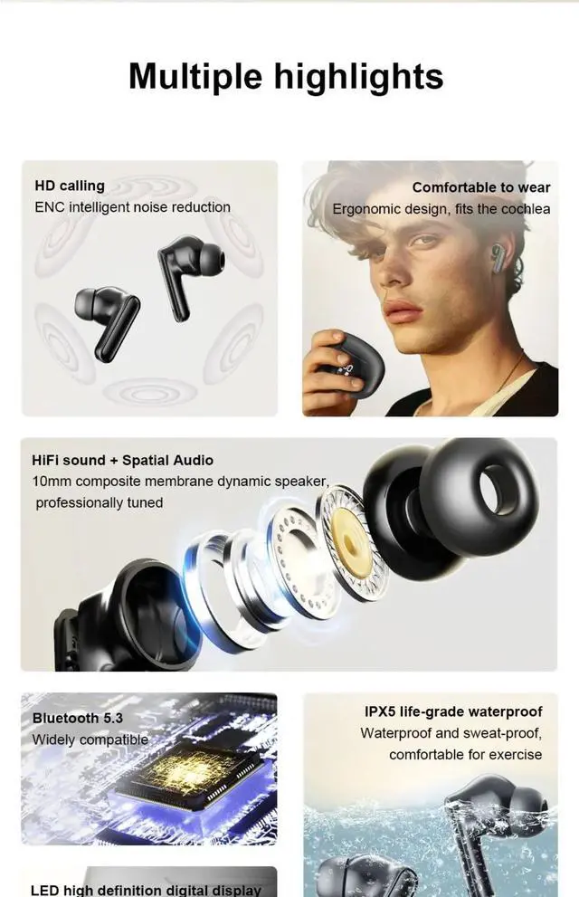 Alt view image 2 of 7 - NEW S510 TWS Wireless Headphones LED Power Earphones Digital