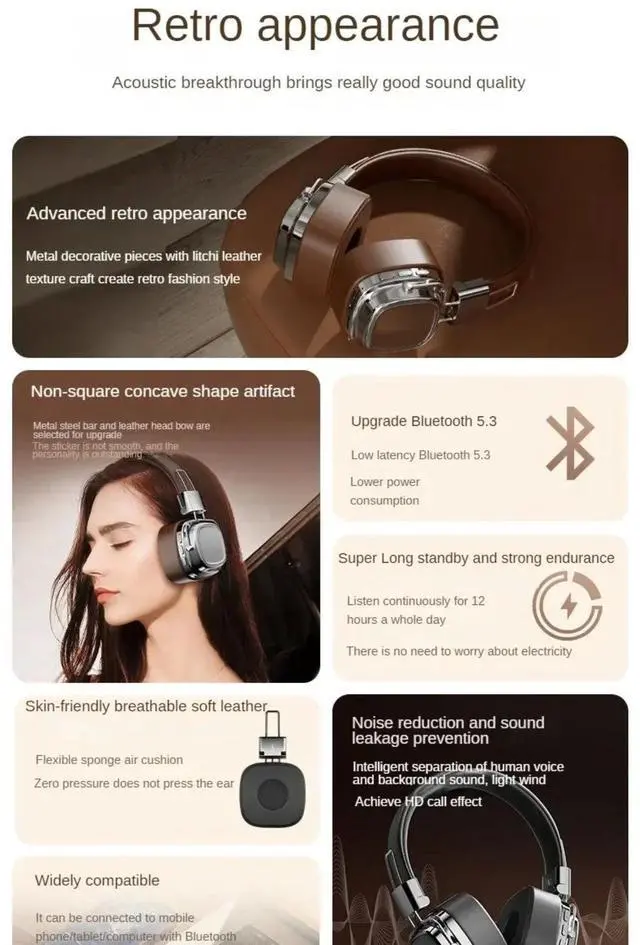 Alt view image 4 of 7 - 2024 New Retro On Ear Headphones Wireless Bluetooth Headsets