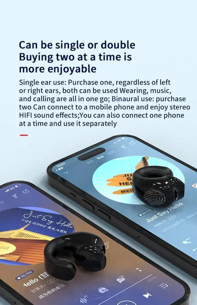 Alt view image 3 of 7 - Wireless Headphones Bluetooth 5.3 Earphones With Mic Single