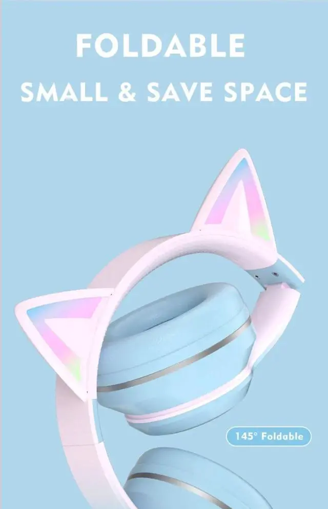 Alt view image 6 of 7 - Gradient LED Glow Headphones with Cat Ear Design, Wireless B