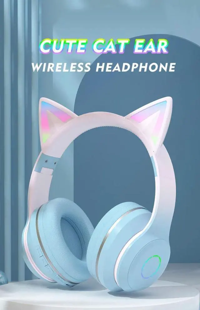 Main image of Gradient LED Glow Headphones with Cat Ear Design, Wireless B