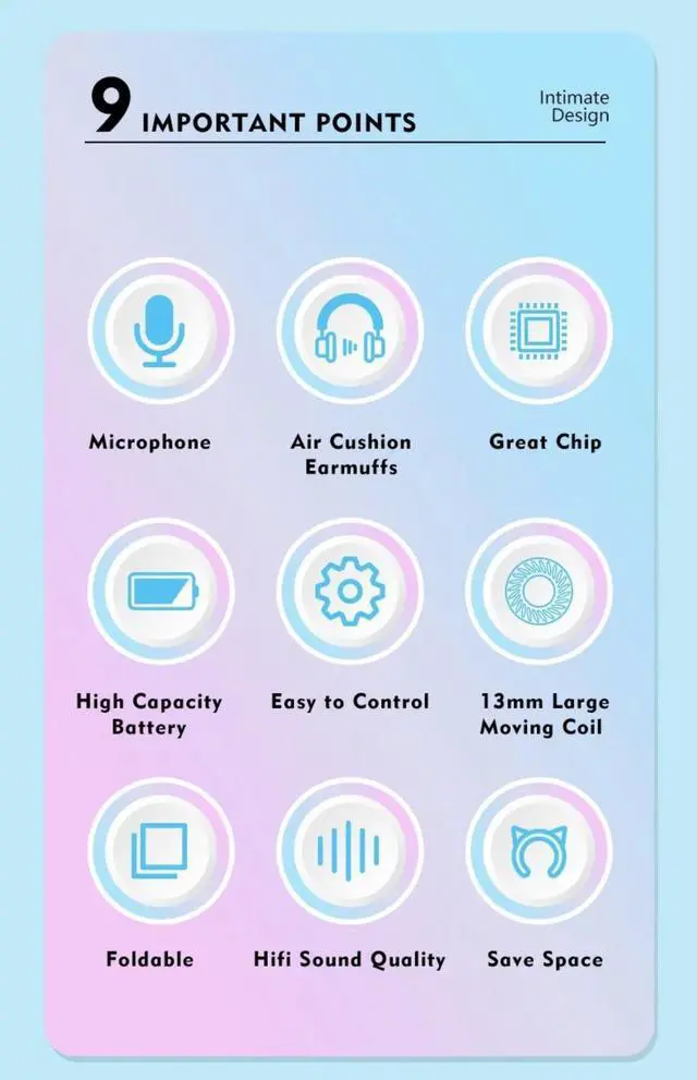 Alt view image 2 of 7 - Gradient LED Glow Headphones with Cat Ear Design, Wireless B