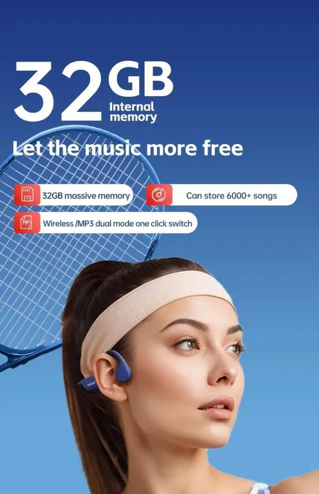 Alt view image 4 of 7 - POLVCDG Bone Conduction Headset IPX8 32GB Bluetooth 5.3 Wire