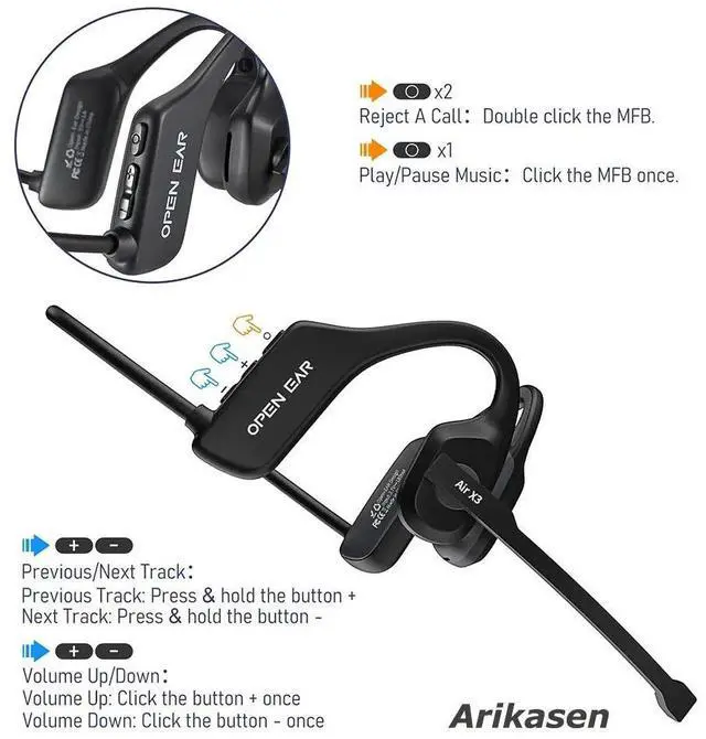 Alt view image 6 of 7 - Open-Ear Headsets with Noise Canceling Boom Microphone Light