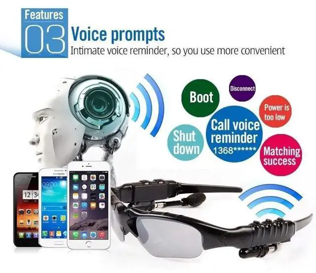 Alt view image 3 of 7 - Stereo Earphones Wireless Headset with Mic Glasses Sunglasse