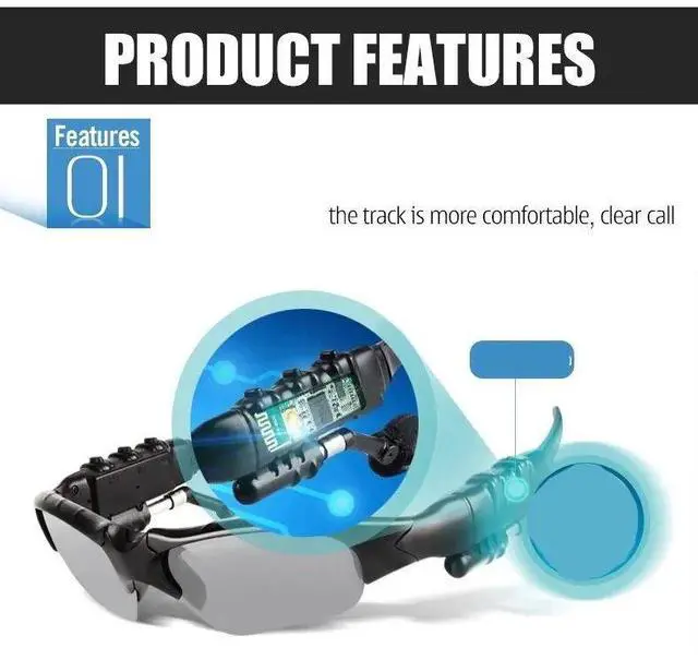 Alt view image 5 of 7 - Stereo Earphones Wireless Headset with Mic Glasses Sunglasse