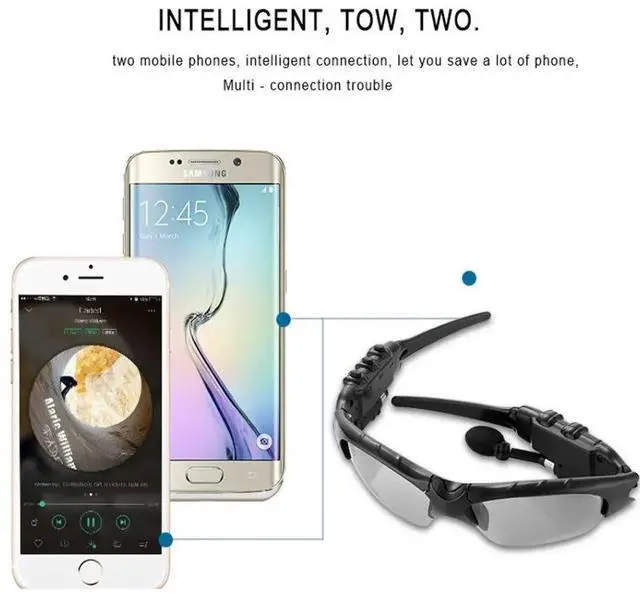 Alt view image 6 of 7 - Stereo Earphones Wireless Headset with Mic Glasses Sunglasse