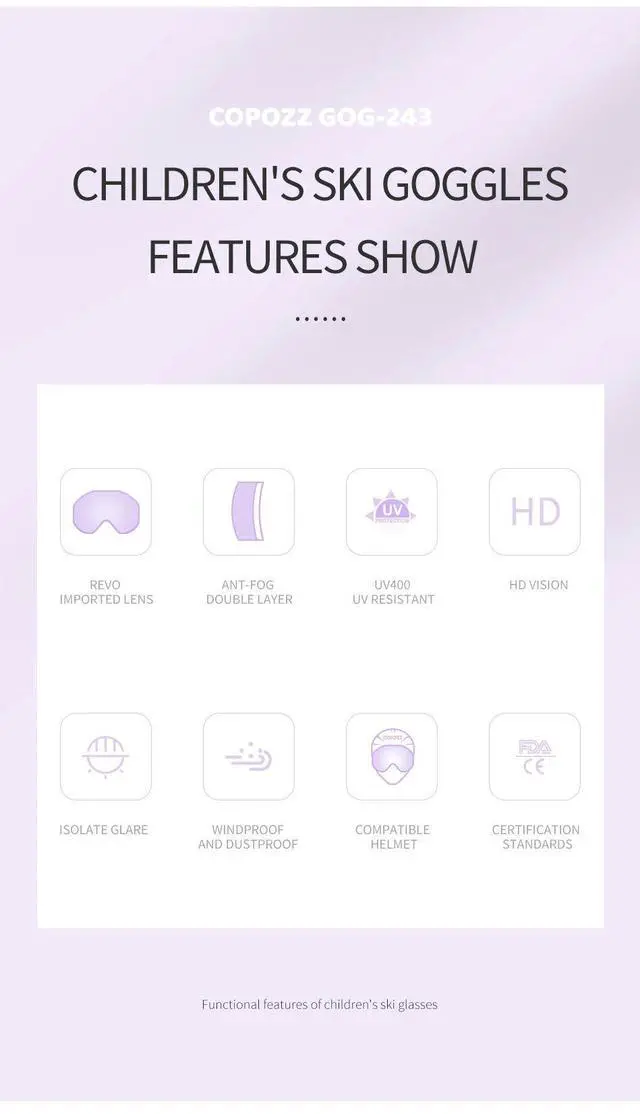 Alt view image 2 of 7 - COPOZZ 4-15 years old Kids Ski Goggles Anti-fog Children Sno