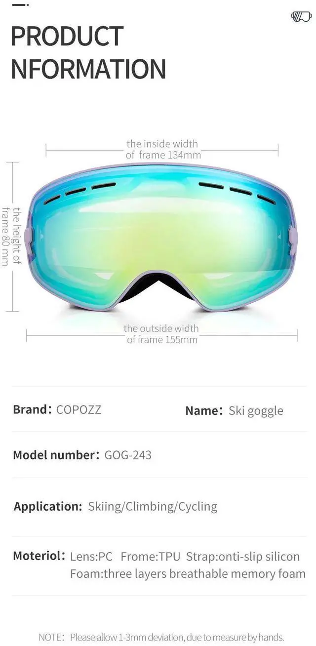 Alt view image 4 of 7 - COPOZZ 4-15 years old Kids Ski Goggles Anti-fog Children Sno