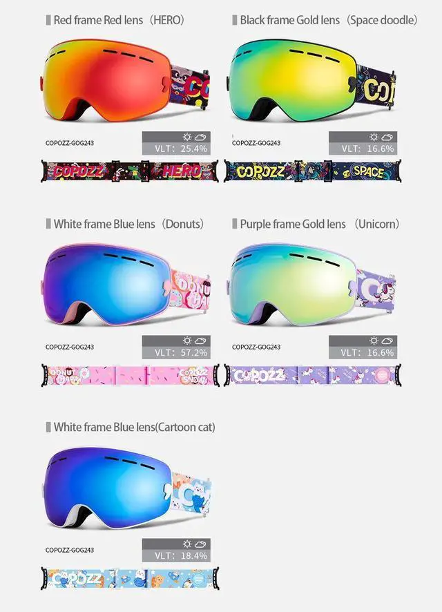 Alt view image 6 of 7 - COPOZZ 4-15 years old Kids Ski Goggles Anti-fog Children Sno