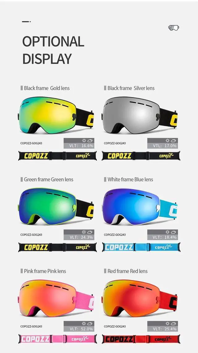 Alt view image 5 of 7 - COPOZZ 4-15 years old Kids Ski Goggles Anti-fog Children Sno