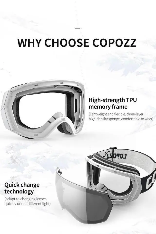 Alt view image 4 of 7 - COPOZZ Ski Goggles Men Women UV400 Anti-fog Ski Eyewear Snow