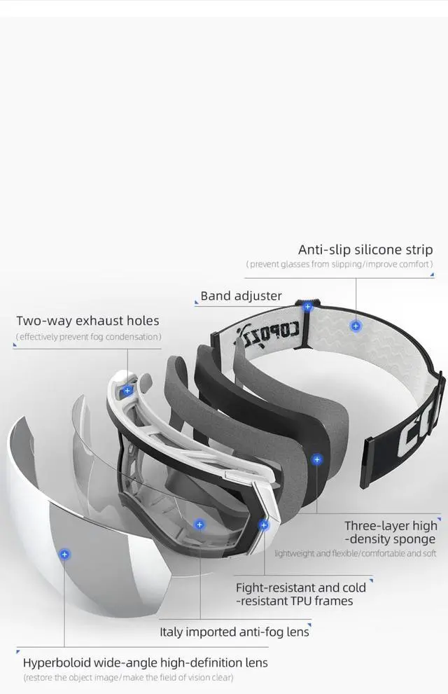 Alt view image 3 of 7 - COPOZZ Ski Goggles Men Women UV400 Anti-fog Ski Eyewear Snow