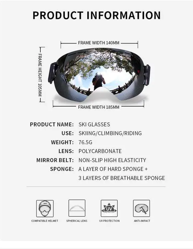 Alt view image 5 of 7 - LIGHTWEIGHT Professional Ski Goggles Men UV400 Adult anti-fo