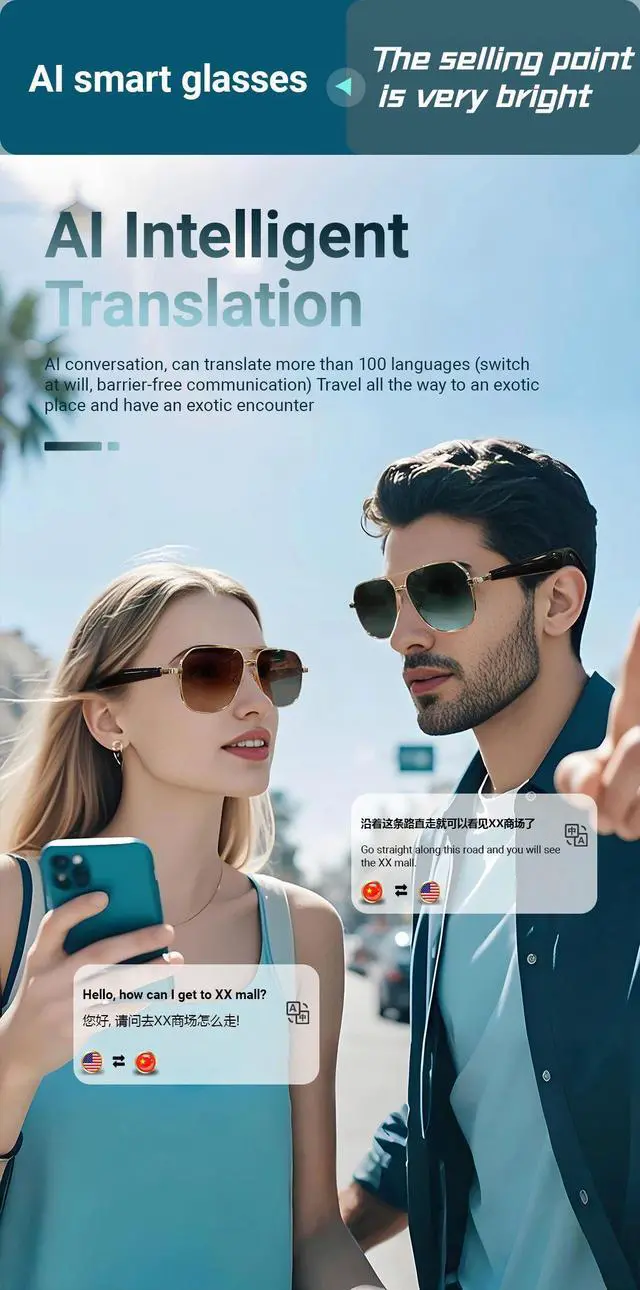 Alt view image 5 of 7 - Smart Glasses AI Translation Glasses 100+ Languages Real-tim
