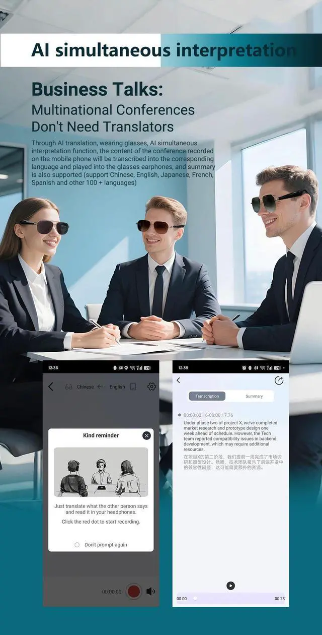 Alt view image 6 of 7 - Smart Glasses AI Translation Glasses 100+ Languages Real-tim