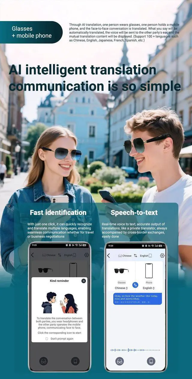 Alt view image 2 of 7 - Smart Glasses AI Translation Glasses 100+ Languages Real-tim