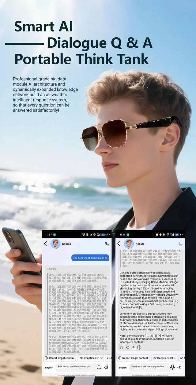 Alt view image 7 of 7 - Smart Glasses AI Translation Glasses 100+ Languages Real-tim