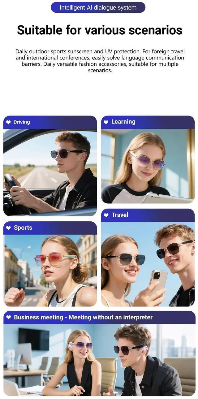 Alt view image 7 of 7 - Fashion AI Smart Translate Glasses Dialogue Translation Play