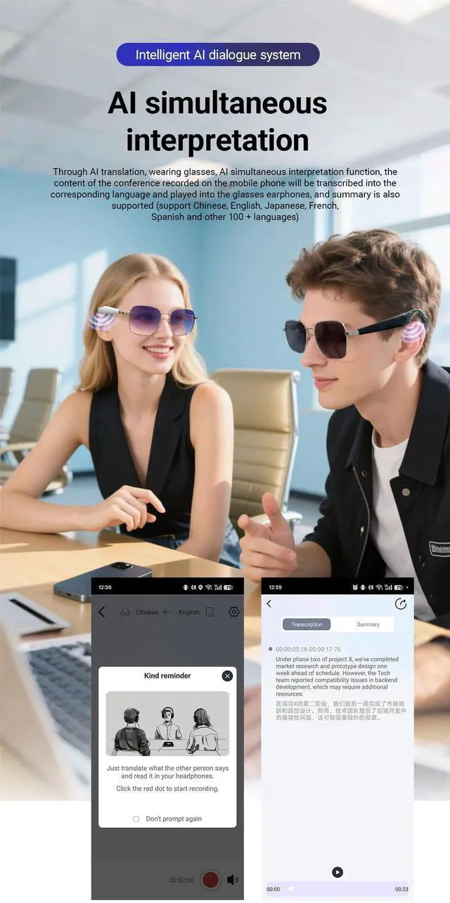 Alt view image 5 of 7 - Fashion AI Smart Translate Glasses Dialogue Translation Play