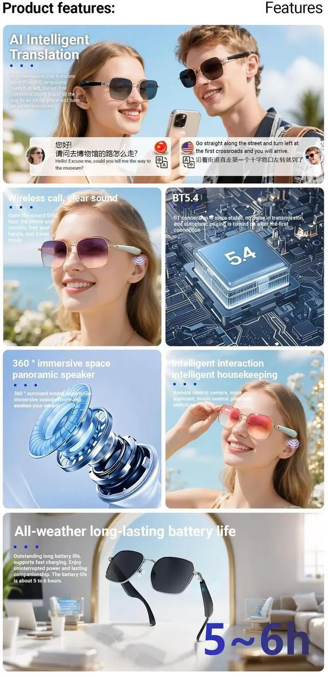 Alt view image 2 of 7 - Fashion AI Smart Translate Glasses Dialogue Translation Play