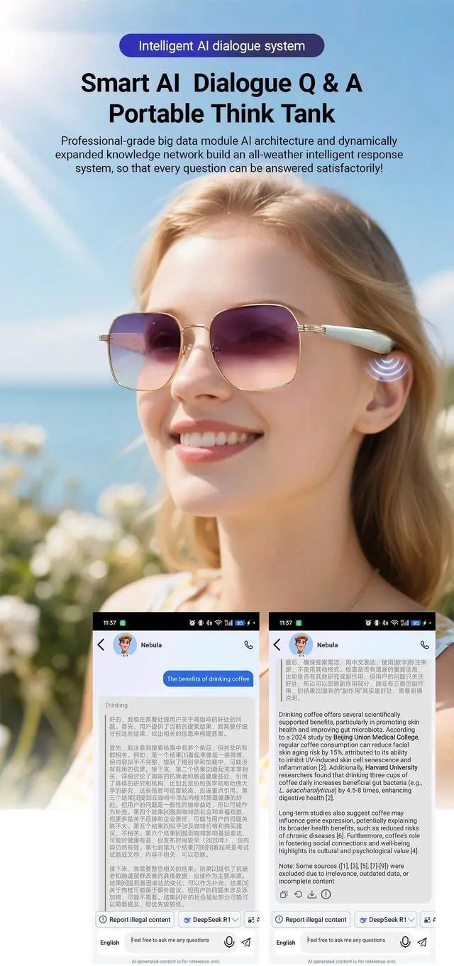 Alt view image 6 of 7 - Fashion AI Smart Translate Glasses Dialogue Translation Play