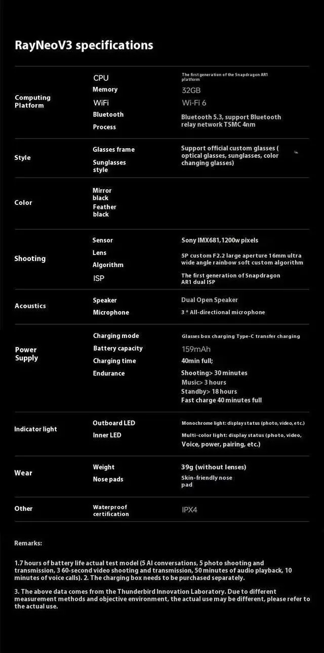 Alt view image 2 of 7 - 2025 RayNeo V3 4K Shooting Glasses 1440P Video 32GB SonyIMX6
