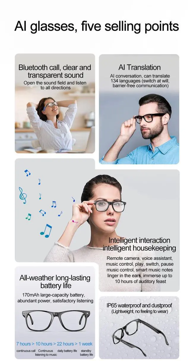 Alt view image 2 of 7 - 2025 New model AI Smart Glasses Earphones Spectacles with AI