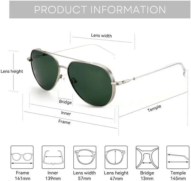 Alt view image 6 of 6 - ZENOTTIC XL Size Fashion Aviator Prescription Sunglasses for