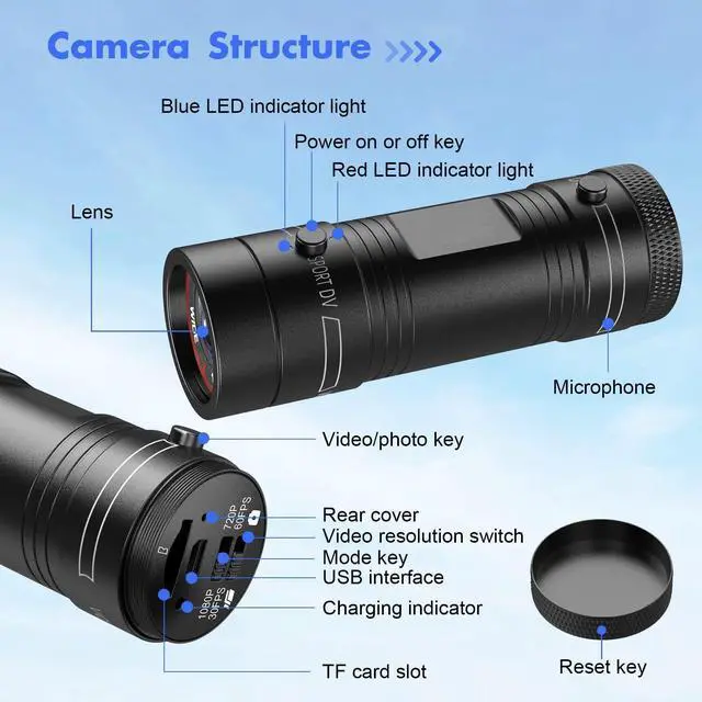 Alt view image 5 of 7 - F9 Action Camera HD 1080P Bike Motorcycle Helmet Camera Outd