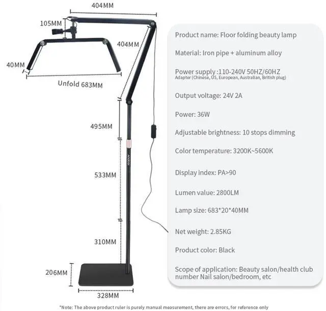 Alt view image 2 of 7 - Andoer HD-M18X 36W Foldable LED Video Light Beauty Floor Moo