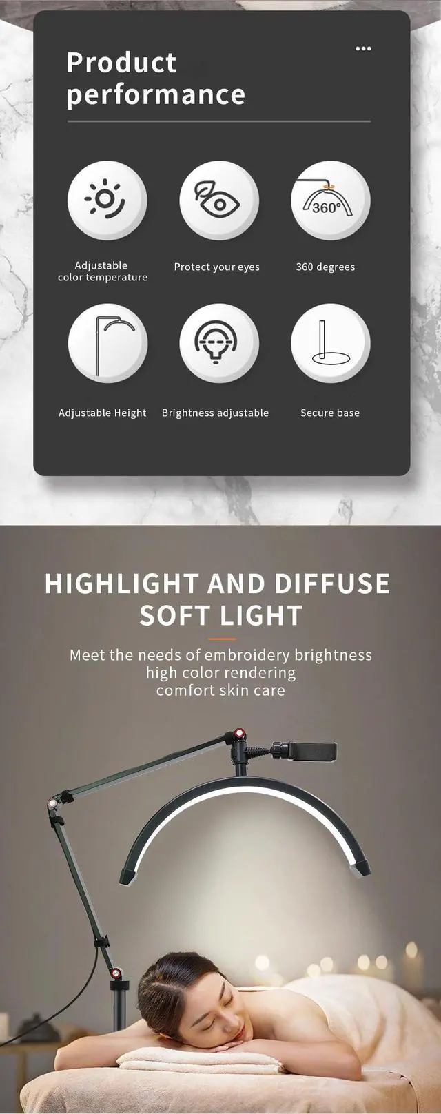 Alt view image 2 of 7 - 16 INCH LED Half Moon Lash Light Temperature 20W 3000K-6000K