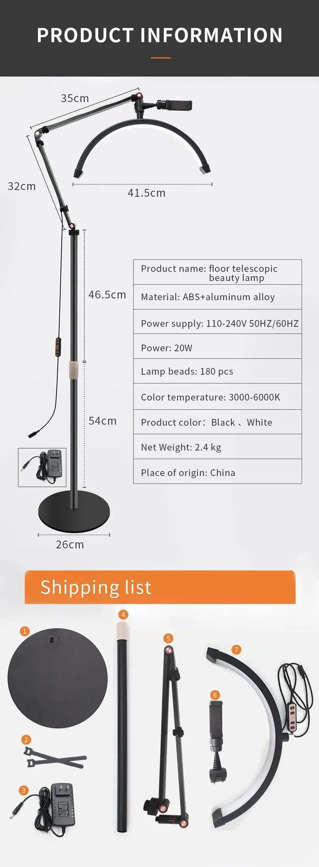 Alt view image 7 of 7 - 16 INCH LED Half Moon Lash Light Temperature 20W 3000K-6000K