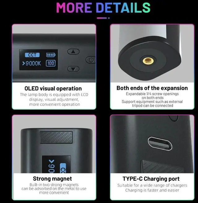 Alt view image 5 of 7 - Mini Handle RGB LED Video Light 2500K-9000K Stick Light Temp