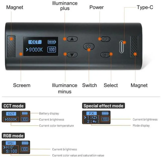 Alt view image 6 of 7 - Mini Handle RGB LED Video Light 2500K-9000K Stick Light Temp