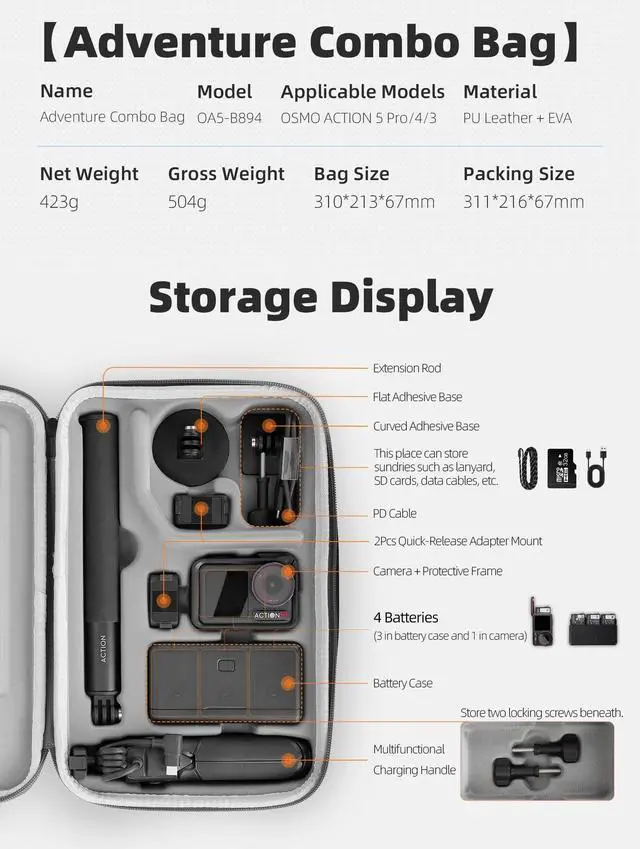 Alt view image 7 of 7 - Portable Storage Case for DJI Osmo Action 5 Pro/4/3 Travel B