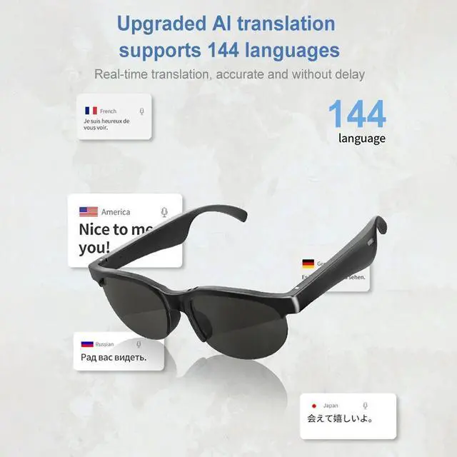 Alt view image 2 of 7 - AI Intelligent Translation Glasses Built-in Microphone Speak