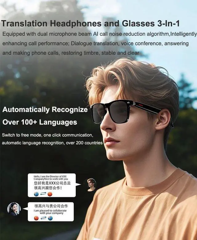 Alt view image 4 of 7 - Smart AI Translation Glasses 100+ Languages Real-time Transl