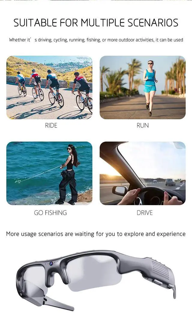 Alt view image 6 of 7 - 1080P Wifi Riding Smart Glasses Eyewear Outdoor Sports Drivi