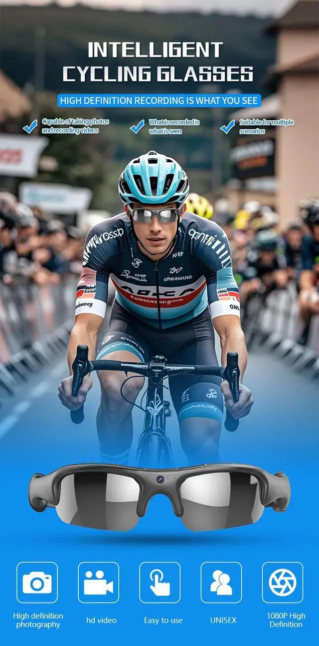 Alt view image 2 of 7 - 1080P Wifi Riding Smart Glasses Eyewear Outdoor Sports Drivi