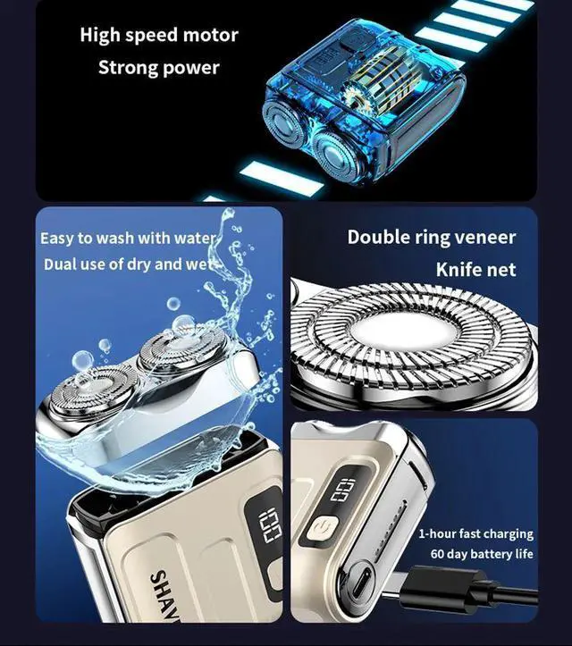 Alt view image 3 of 7 - Travel Electric Shaver For Men Double Floating Magnetic Blad