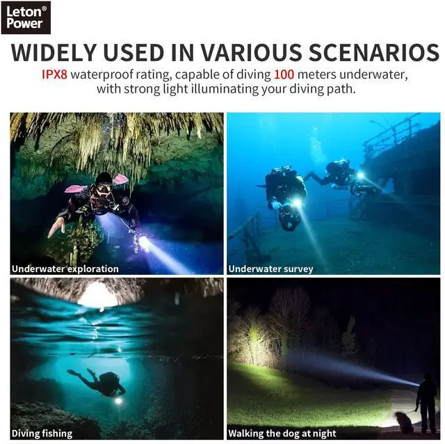 Alt view image 3 of 7 - Diving Flashlight 2000Lumens Dive Light with 6 Modes 120m U