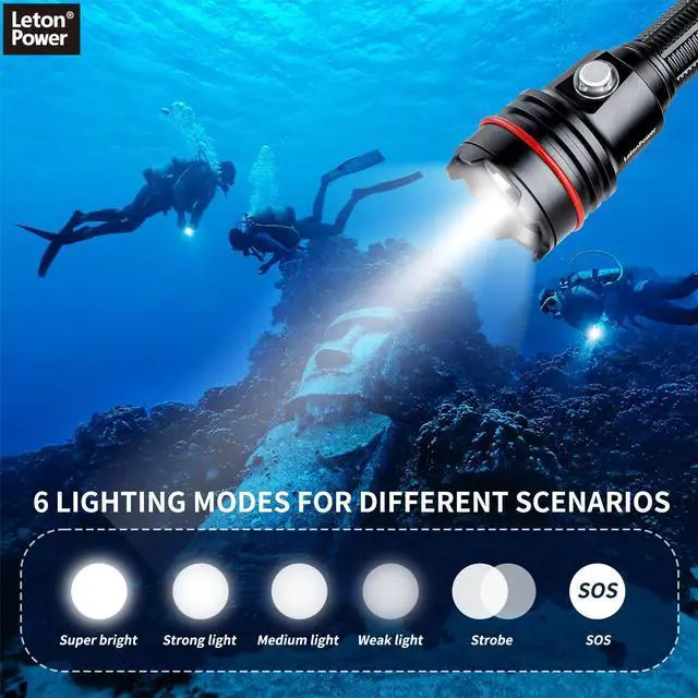 Alt view image 5 of 7 - Diving Flashlight 2000Lumens Dive Light with 6 Modes 120m U