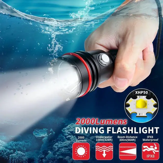 Main image of Diving Flashlight 2000Lumens Dive Light with 6 Modes 120m U