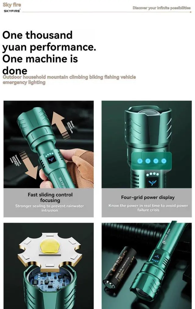 Alt view image 2 of 7 - High Power LED Strong Light Flashlight Laser Camping Spotlig