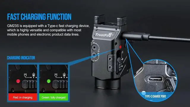 Alt view image 5 of 7 - TrustFire GM23s 800Lumen Pistol Tactical Flashlight Green La