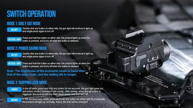 Alt view image 7 of 7 - TrustFire GM23s 800Lumen Pistol Tactical Flashlight Green La