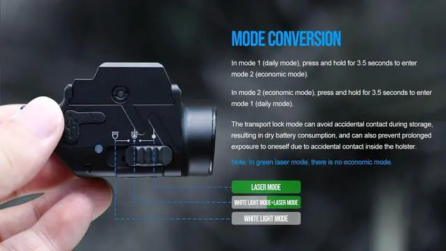 Alt view image 6 of 7 - TrustFire GM23s 800Lumen Pistol Tactical Flashlight Green La