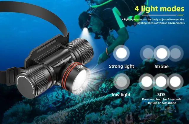 Alt view image 7 of 7 - IPX8 Waterproof Headlight LED Powerful Scuba Diving Headlamp